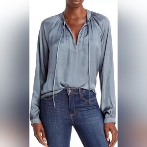 Bella Dahl Grey Tie Neck Top, Size Small